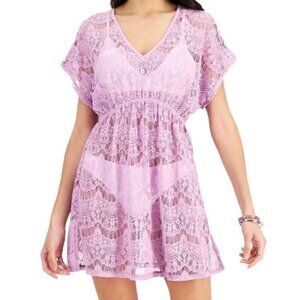 MIKEN Women's Lace Cold-Shoulder Swim Cover-Up Violet Tulle